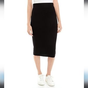 NWT XS Catherine Malandrino Pull-On Black Solid Knit Jersey  Midi Skirt